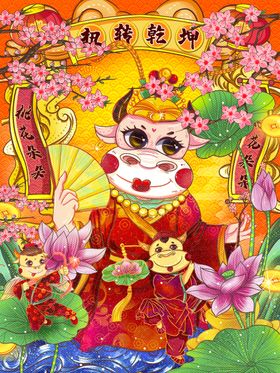 手绘牛年国潮牛年