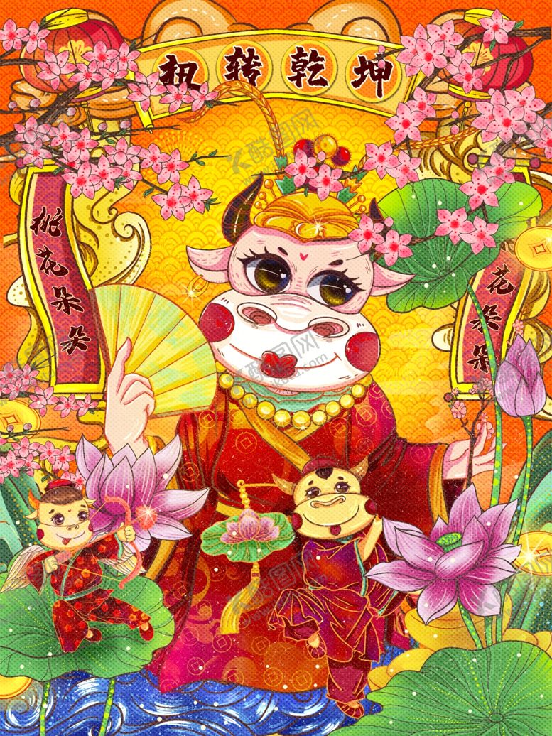 编号：52843305080544537404【酷图网】源文件下载-手绘牛年国潮牛年