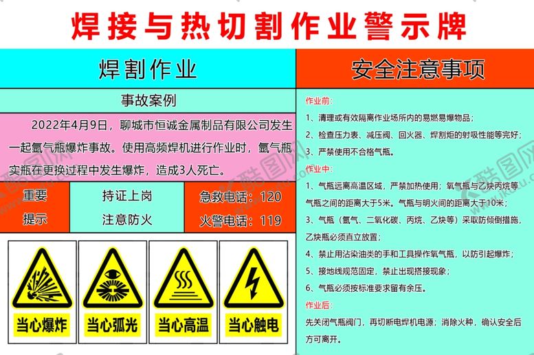 编号：14829502030628423690【酷图网】源文件下载-焊接与热切割作业警示牌