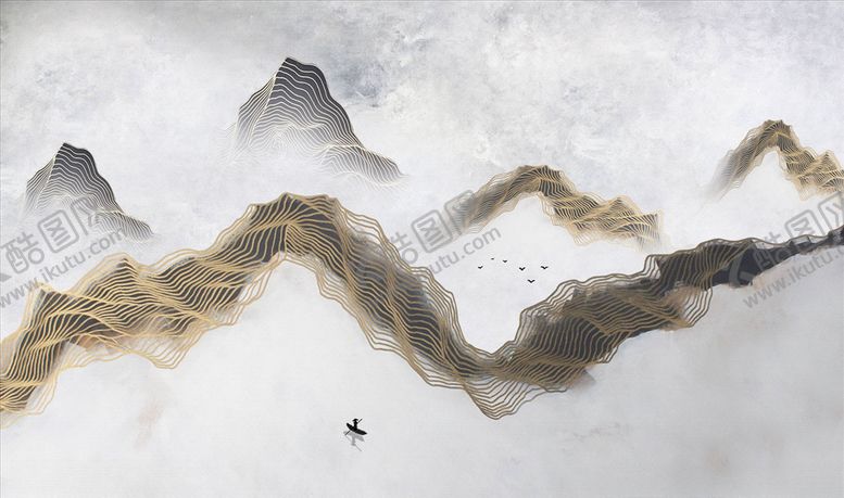 编号：96507605150018455926【酷图网】源文件下载-水墨画飘带小船背景墙