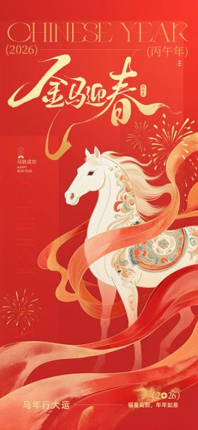 2026金马迎春国潮插画海报