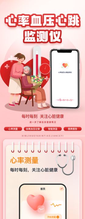 心跳血压心率监测仪APP推广长图