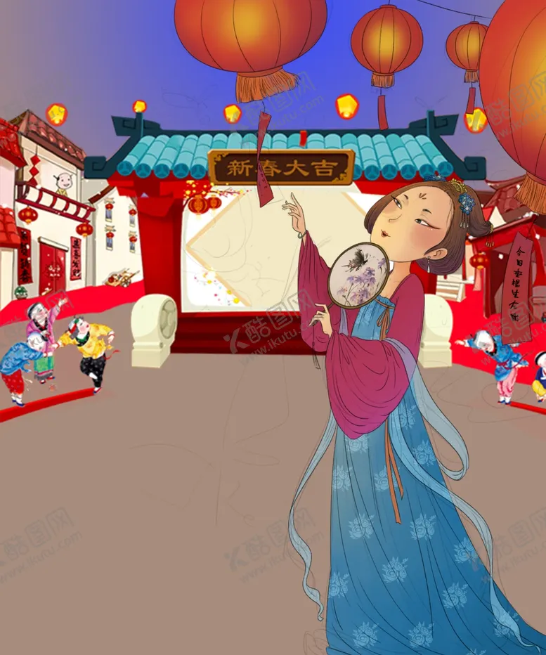 编号：52063112050005102807【酷图网】源文件下载-古风美女热闹集市海报