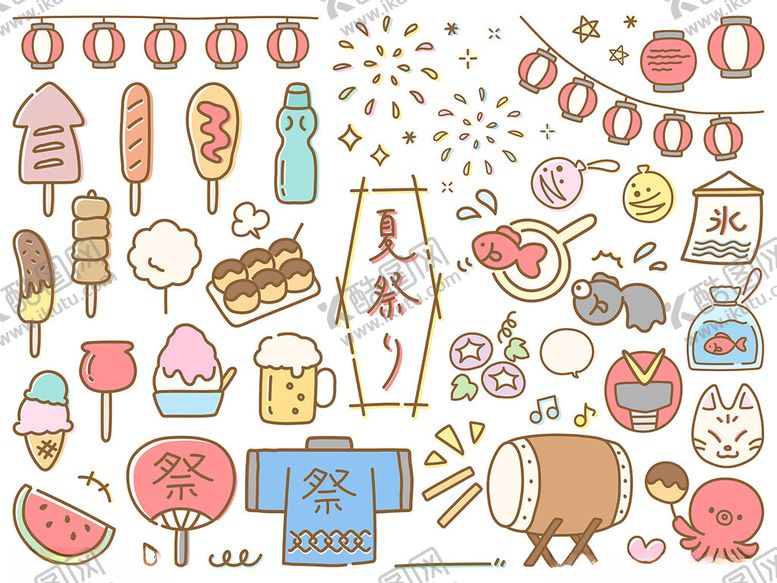 编号：29965811020943009408【酷图网】源文件下载-可爱手绘风美食图标集合