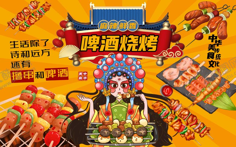 编号：50421709202144421824【酷图网】源文件下载-国潮烧烤美食
