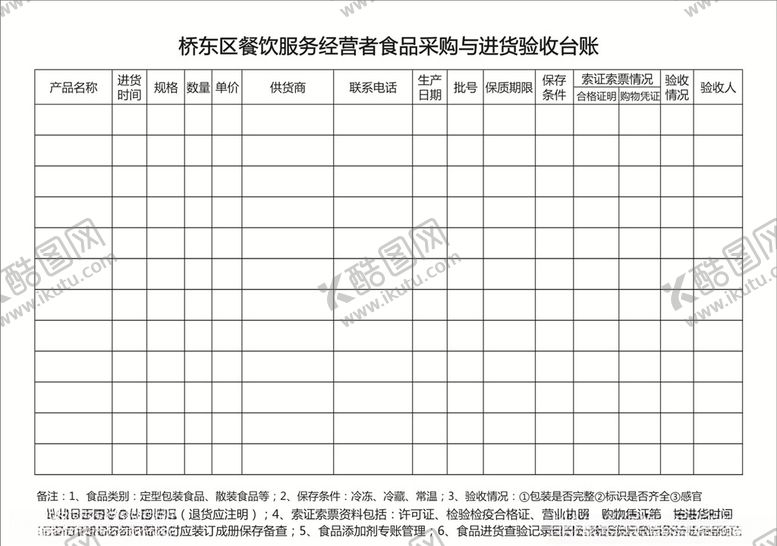 编号：93497010271900227622【酷图网】源文件下载-食品采购台账