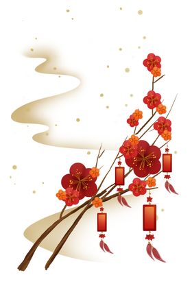 中国风水墨梅冬喜庆花瓶花
