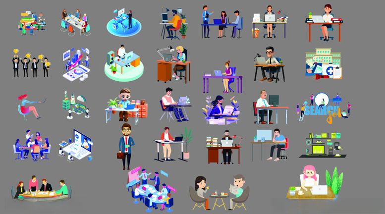 编号：55407904140058106090【酷图网】源文件下载-办公卡通角色形象展示