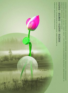 复古荷花精美文案创意唯美海报