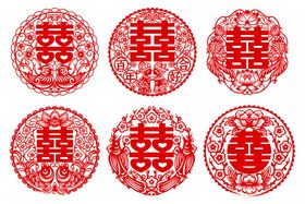 囍字剪纸插画