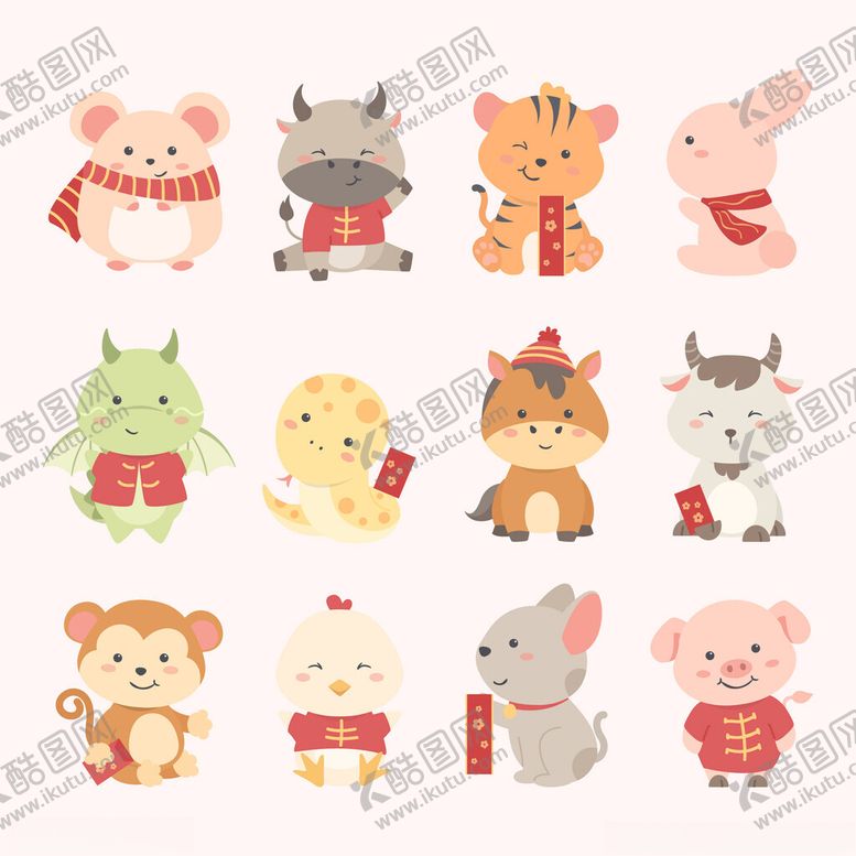 编号：91787010042209133953【酷图网】源文件下载-可爱生肖动物贺岁形象