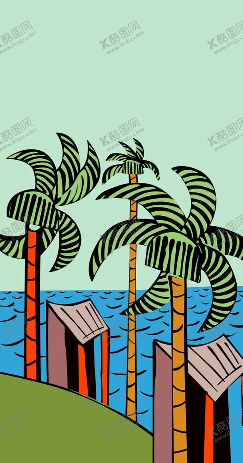 编号：99085610260903587525【酷图网】源文件下载-卡通  素材  河 小船  树