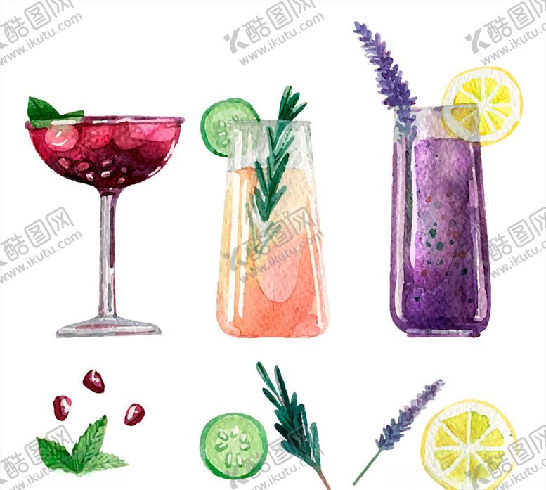 编号：46450209290531309401【酷图网】源文件下载-水彩绘鸡尾酒矢量素材