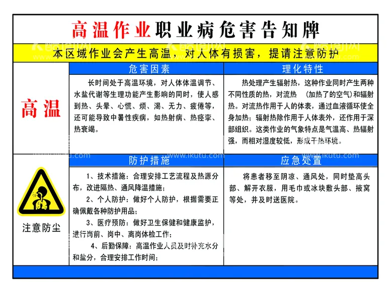 编号：58906709160145290342【酷图网】源文件下载-高温作业 职业病危害告知牌