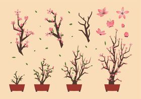 卡通桃花盆栽矢量图