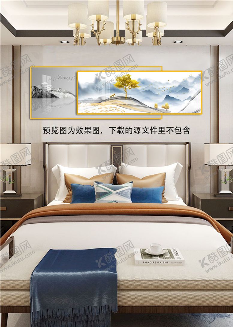 编号：31492709131247486875【酷图网】源文件下载-水墨山脉巍峨山脉组合床头画挂画
