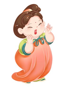 唐朝仕女形象欢乐可爱手绘插画