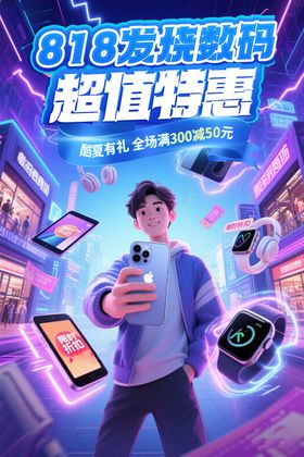 818发烧数码超值特惠宣传海报