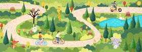公园游乐场清新卡通插画背景素材