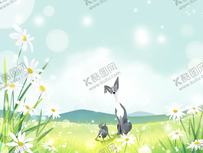 简约创意小清新手绘插画海报晰狗唯美