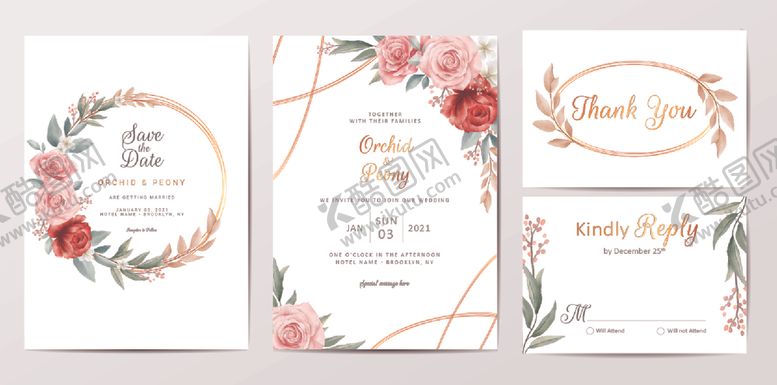 编号：95995804031231427714【酷图网】源文件下载-花卉婚礼请柬