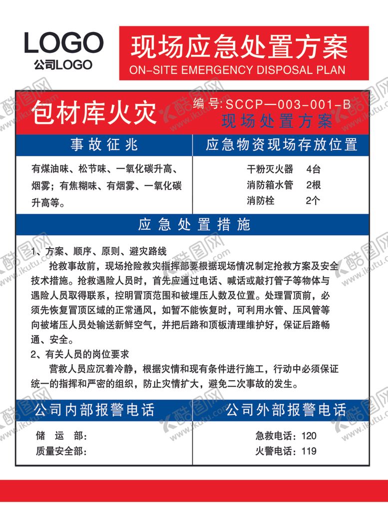 编号：49763810112223035705【酷图网】源文件下载-包材库防火处置方案现场应急方案