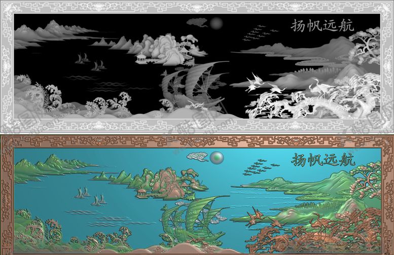 编号：76917309270335539948【酷图网】源文件下载-一帆风顺灰度图精雕图