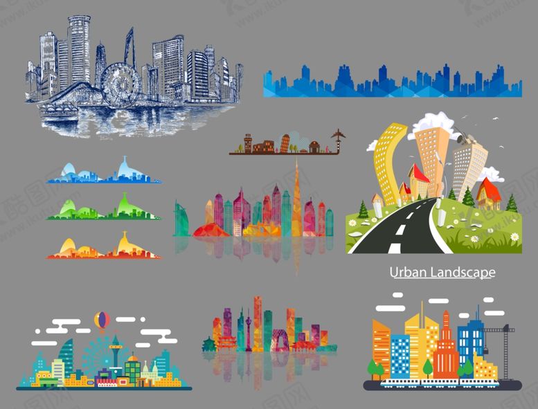 编号：72029810300910307257【酷图网】源文件下载-多样城市景观矢量素材集
