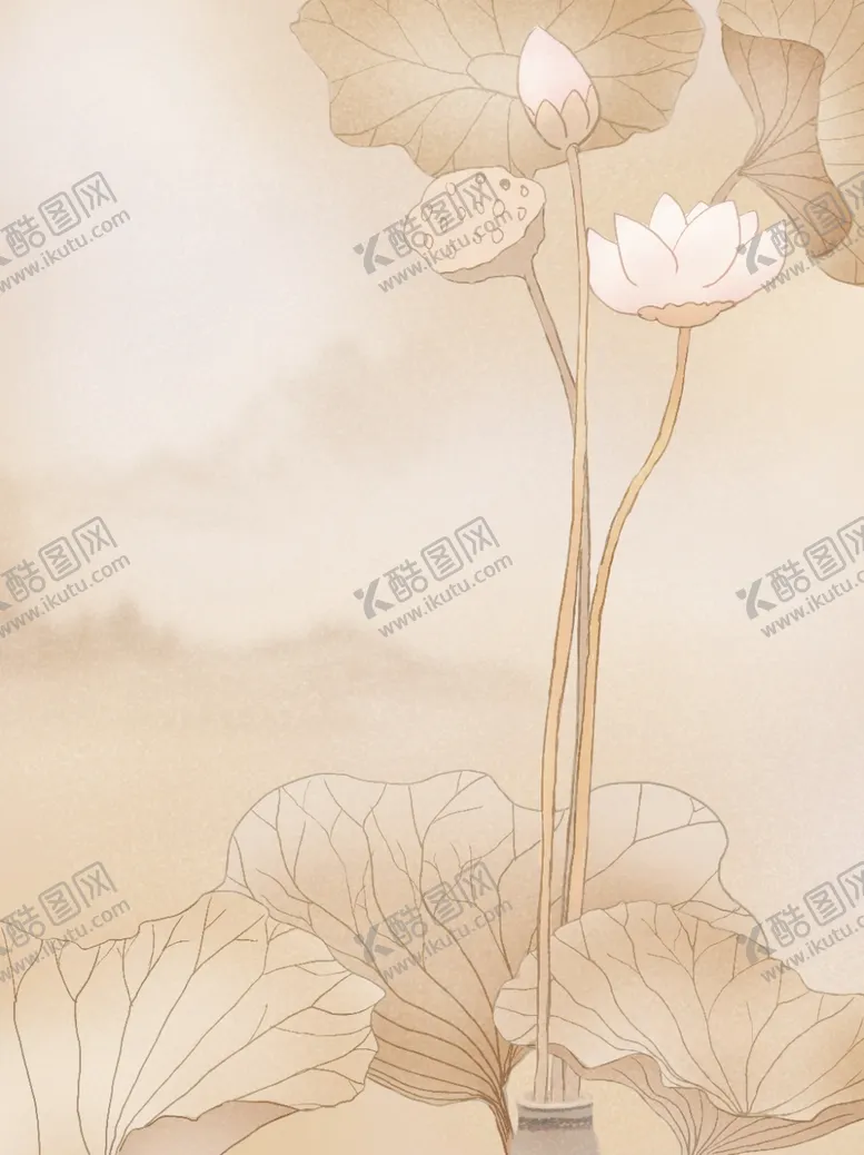 编号：18663706250050046834【酷图网】源文件下载-古典复古中国风工笔画荷塘山水背