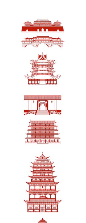 剪纸中国传统古建筑插画