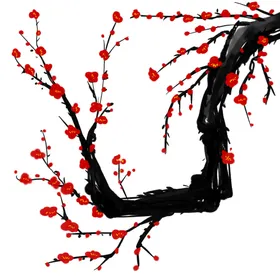 水墨梅花腊免扣素材红