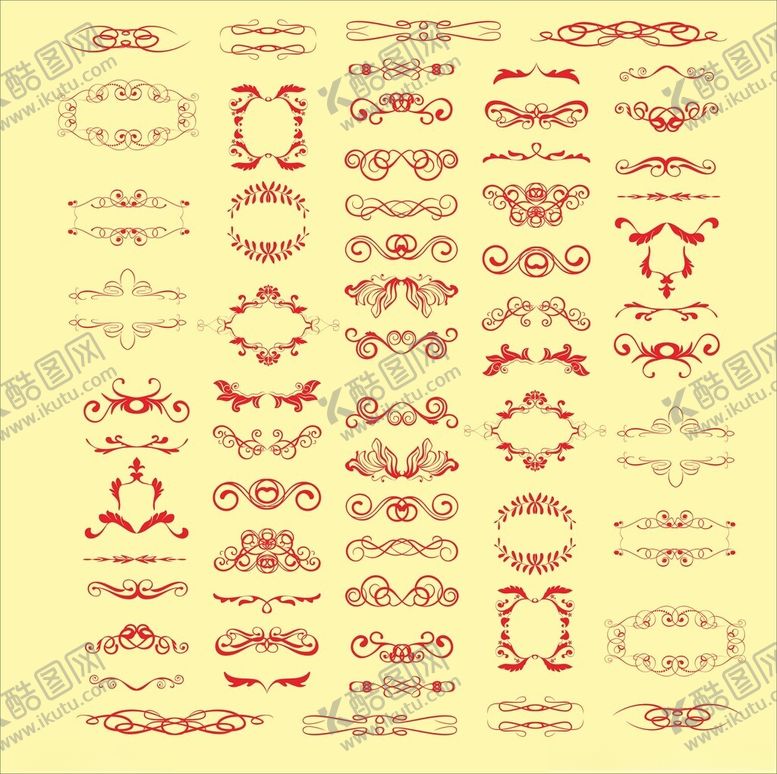 编号：96698610210502441509【酷图网】源文件下载-复古红色装饰花纹图案集