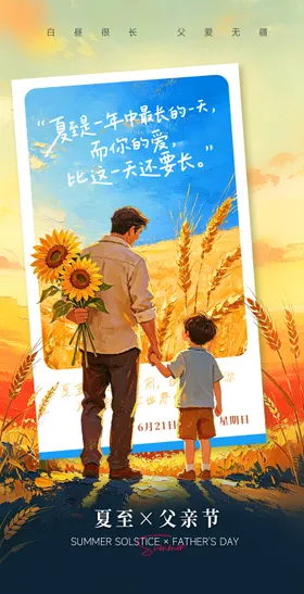 油画风夏至父亲节双节海报