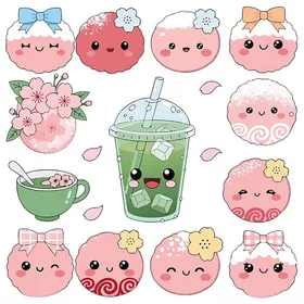 可爱卡通甜点饮品插画