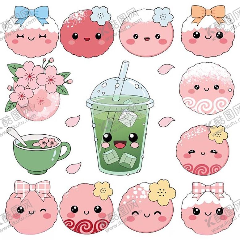 编号：97895404151350217480【酷图网】源文件下载-可爱卡通甜点饮品插画