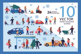 冬季出行活动矢量插画图