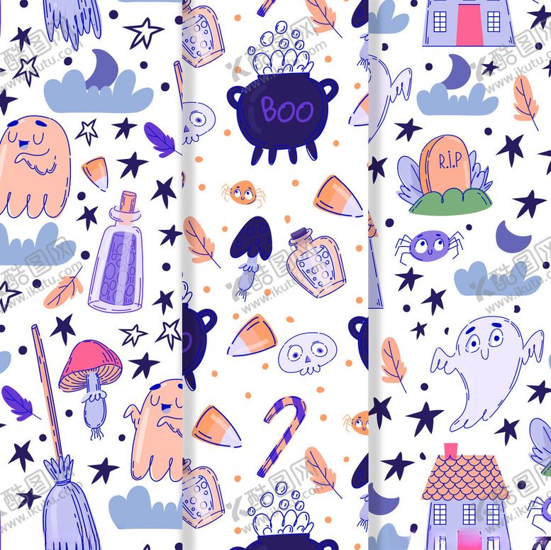 编号：18608911200525362012【酷图网】源文件下载-万圣节卡通图案无缝背景
