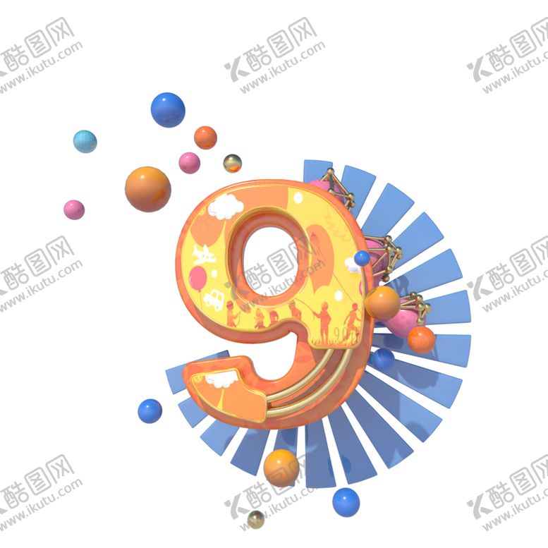 编号：95706206262242534504【酷图网】源文件下载-C4D三维数字9效果装饰图片
