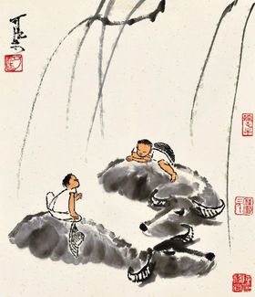 李可染国画山水河流桥梁