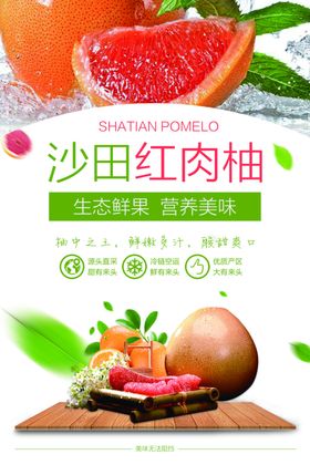沙田红肉柚子清新水果海报