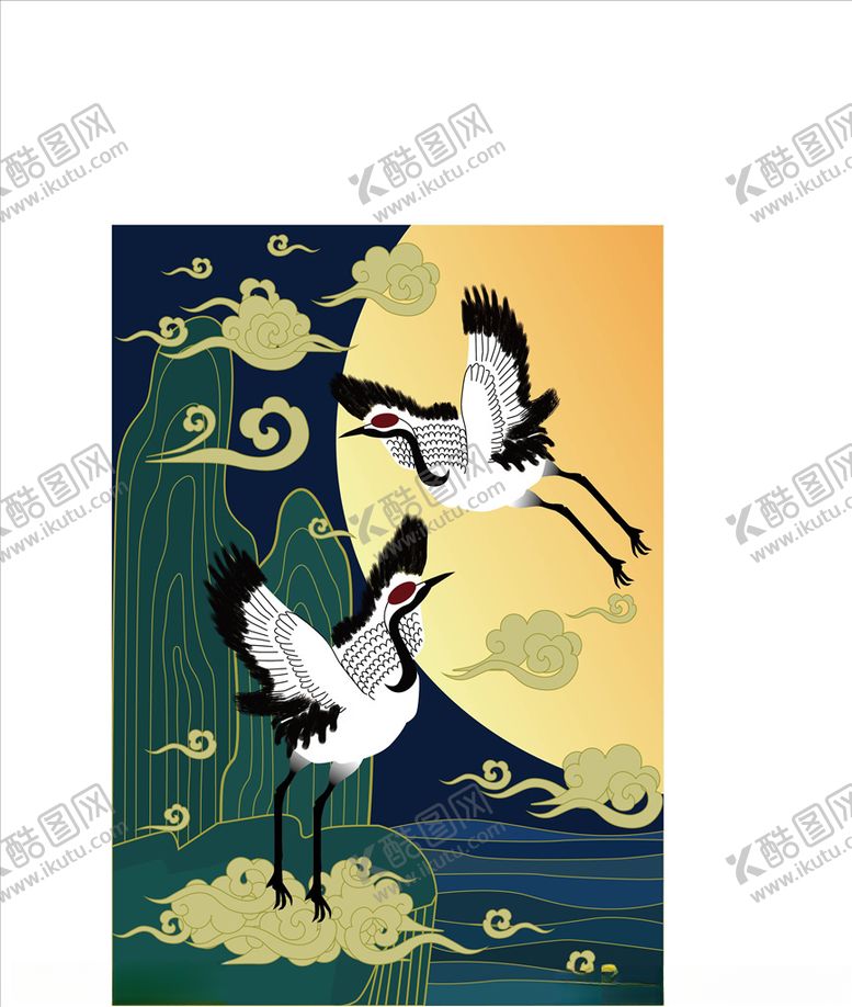 编号：85100205050849451969【酷图网】源文件下载-新中式仙鹤山水图