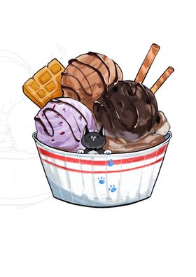 手绘卡通美食餐饮小猫冰淇淋
