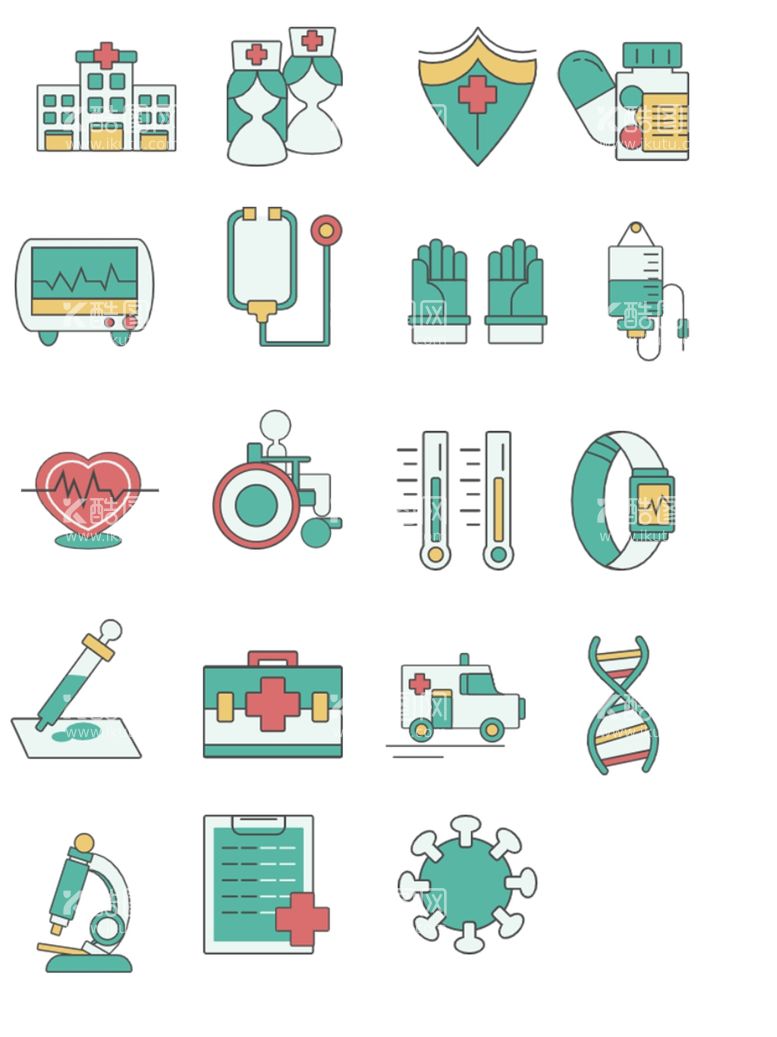 编号：49955912020245104485【酷图网】源文件下载-医疗健康小清新标签图标免