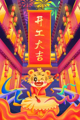 虎年插画新年吉祥海报