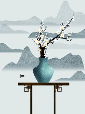 淡彩山水装饰画
