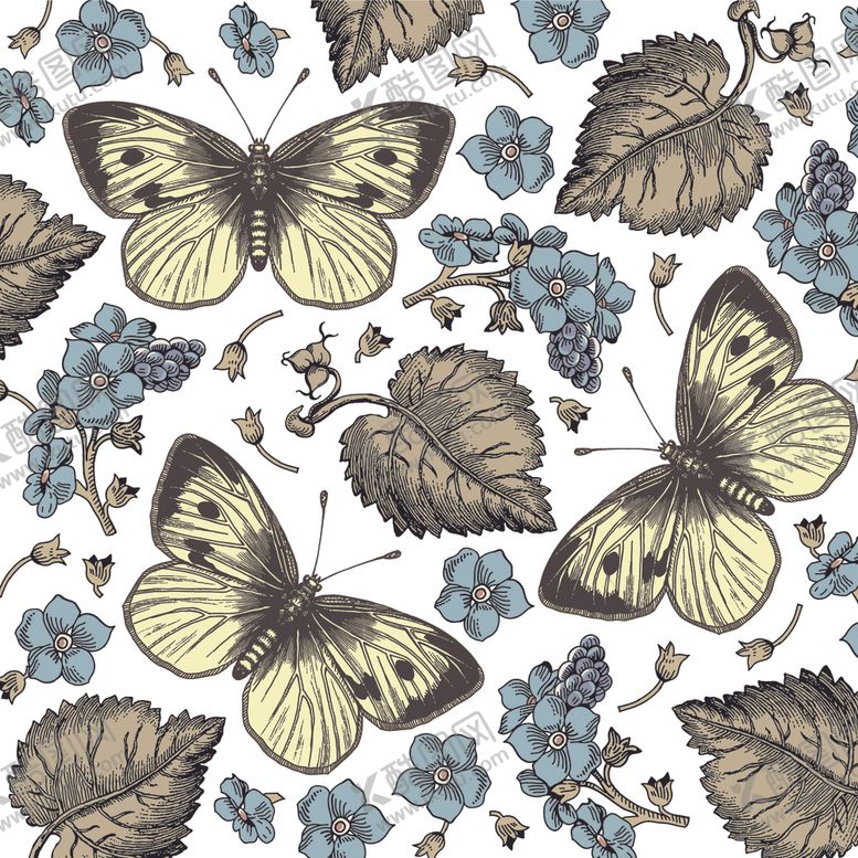 编号：96056410170941028539【酷图网】源文件下载-玫瑰花乱花蝴蝶花