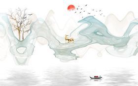 新中式水墨烟雾山水背景