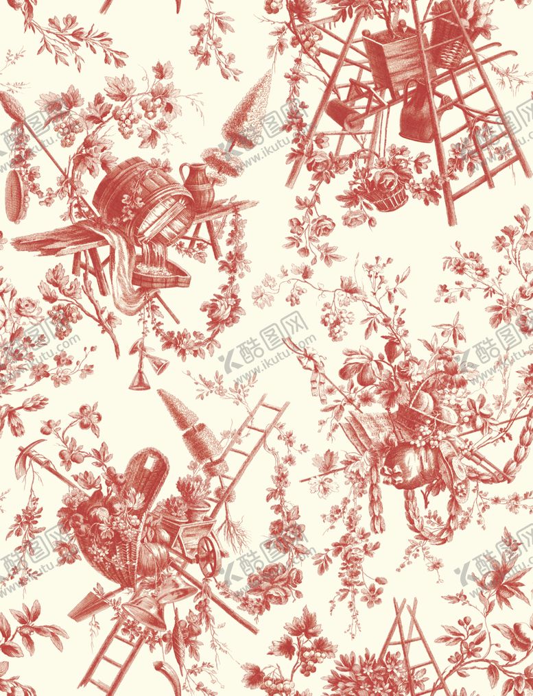 编号：92208410132118179224【酷图网】源文件下载-古风植物与木梯农用工具