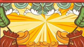 手绘国潮风展板背景电商中首页