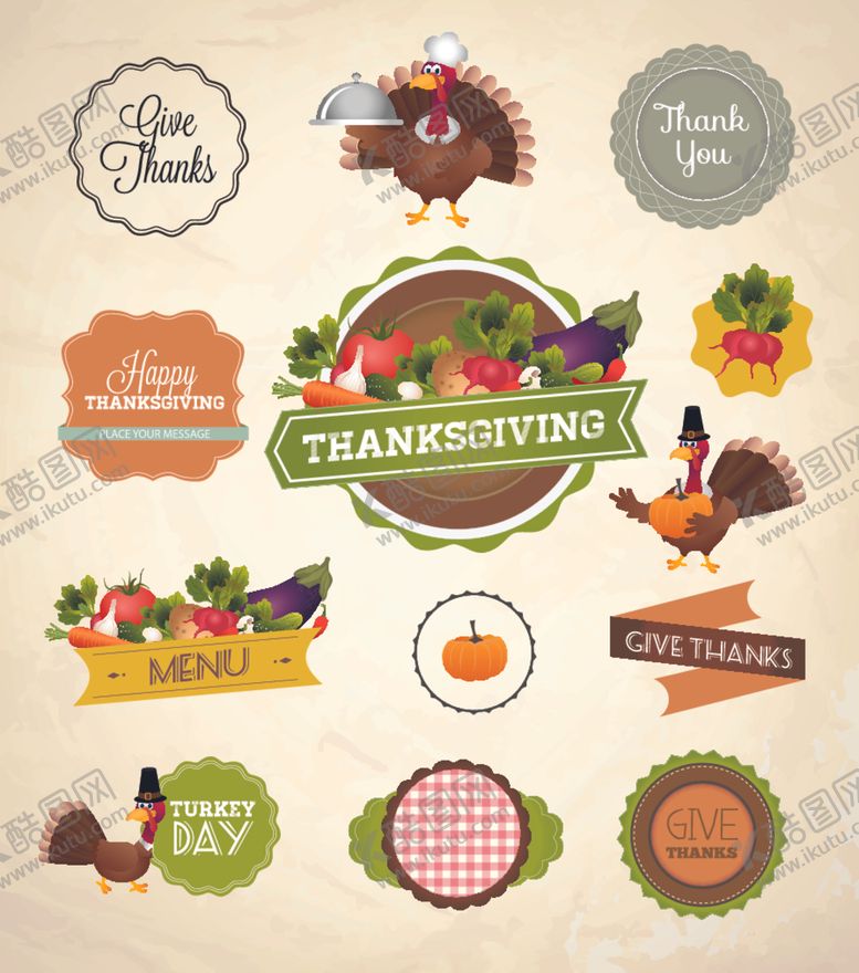 编号：91900204040508298093【酷图网】源文件下载-感恩节装饰元素集合